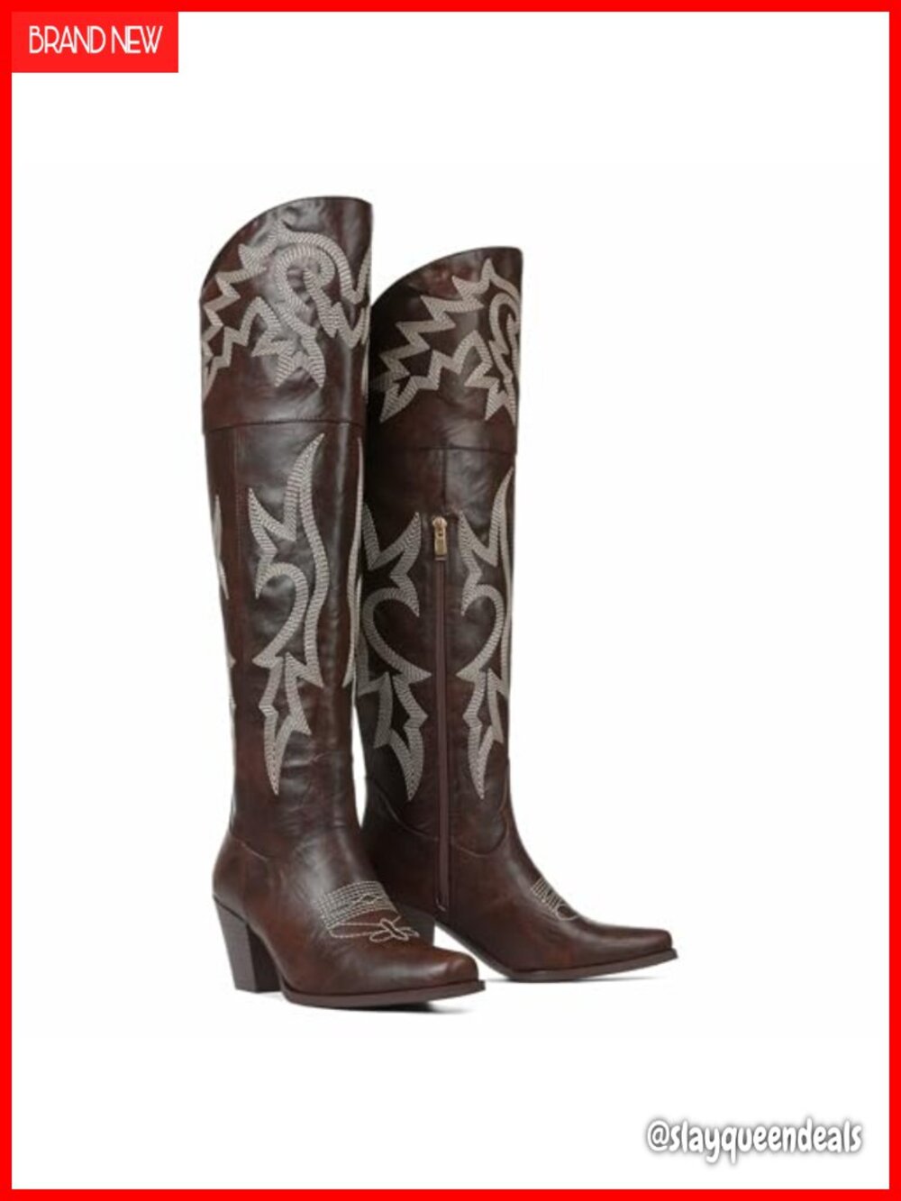 Over the Knee Western Cowboy Boots Pointed Toe Block Heel